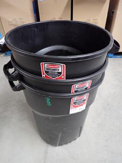 (3) Rubbermaid Roughneck 32 Gal. Garbage Pail.