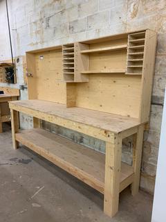 Custom Built Work Bench, 8'x 25"x 3', 72.5" To Top.