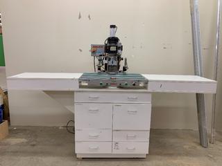 2009 Uniholz STAR Single Head Hinge Boring and Inserting Machine, 220V, Single Phase, c/w Work Station and Assorted Hinge Stock, S/N 3757.