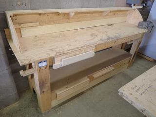 Custom Built Work Bench c/w Vise, 8'x 2'x 36".