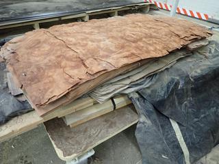 Quantity of Various Lengths & Widths of Red Wood Burl & Clairol Walnut Veneer.