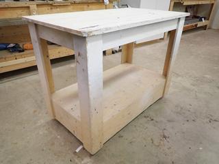 Custom Built Rolling Shop Table, 45"x 26"x 35".