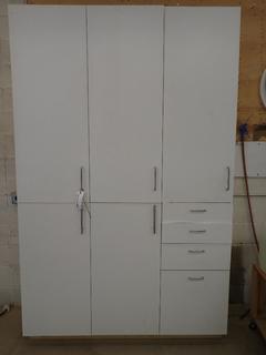 White Storage Cabinet, 61"x 21"x 93", c/w Assorted Edge Tape & Melting Pellets.