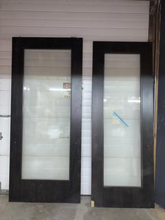 (2) Wood Doors with Glass Inserts, 42" x 97 1/2" and 36" x 96".