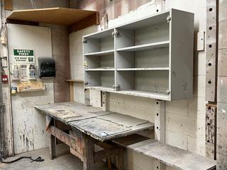 Custom Built Work Bench, 8'x 30"x 34" & Wall Cabinet, 64"x 12" 30".