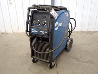 2014 Miller Millermatic 252 48/42A 200/230V Single Phase MIG Welder C/w Miller MIG Gun, Ground Cable And Welding Cart. SN ME470383N