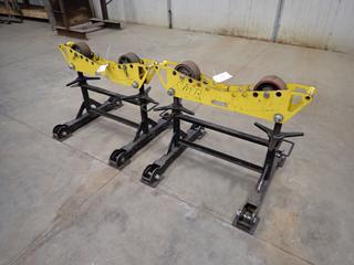 (2) 2014 LJ Welding Automation Model HD2L-200 4000lb Cap. 3ft(W) Adjustable Pipe Roller Stands