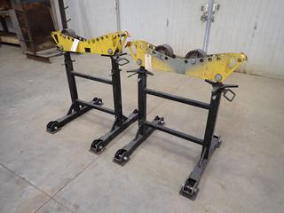 (2) LJ Welding Automation Model HD2-300 4000lb Cap. 3ft Adjustable Pipe Stands *Note: Missing (1) Roller*