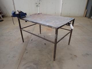 58 1/2in X 40in X 37in Steel Work Table C/w Irwin Record 6in Bench Vise