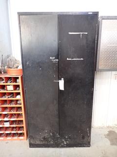 3ft X 18in X 6ft 2-Door Storage Cabinet C/w Contents *Note: Has No Handle*