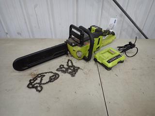 Ryobi 40V 14in Chainsaw C/w Battery, Charger And (2) Chains. SN EU17465D060337