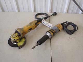 Dewalt D28065N 120V 5in/6in Angle Grinder C/w Dewalt DW887 120V 1 1/2in Die Grinder *Note: Broken Switch On Die Grinder*