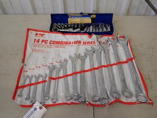 Unused PT 14-Piece 3/8in - 1 1/4in Combination Wrench Set C/w Powerfist 20-Piece 3/8in Dr Metric Socket Set