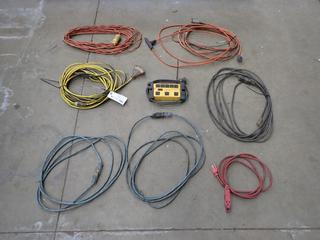 Qty Of Assorted Extension Cords C/w Mastercraft Surge Protection Power Bar