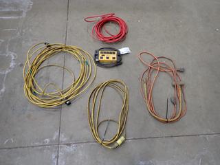 Qty Of Assorted Extension Cords C/w Mastercraft Surge Protection Power Bar