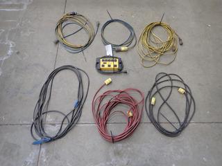 Qty Of Assorted Extension Cords C/w Mastercraft Surge Protection Power Bar