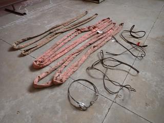 Qty Of Macline 16ft Polyester Slings C/w Assorted Wire Rope Slings