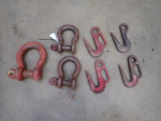 Qty Of (3) Assorted Crosby Shackles C/w (4) Crosby Sorting Hooks