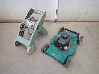 Poulan Model CHD35N20RA Lawn Mower C/w Briggs & Stratton 3.5 Classic Engine And Water Hose Reel. SN 030998M001384 *Note: No Handle, Running Condition Unknown*