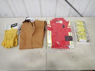 (1) Pair Of Westex IFR Workwear Size 48 Coveralls C/w (1) Pair Of IFR Workwear Size 48-50 Bibs, (2) Pairs Of BDG Size XL And (1) Size Small Welding Gloves And (1) Pack Of Safety Glasses w/ Amber Lens *Unused*