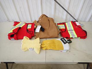 (1) Pair Of IFR Workwear Size 48-50 Bibs C/w (2) King Size XXXL Safety Vests, (2) Pairs Of BDG Size XL Welding Gloves And Kevlar Wristlets