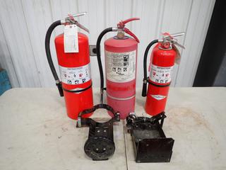 Qty Of (3) Assorted Fire Extinguishers C/w (2) Fire Extinguisher Holders