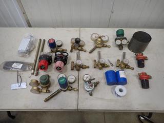 Qty Of Oxy/Acetylene Regulators, Flowmeters, Metal Tags, Replacement Safety Wire, Bernard Handle Kit And Assorted Supplies