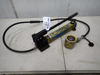 Enerpac Hydraulic Hand Pump C/w Enerpac RCS201 20-Ton Hydraulic Ram And Hose