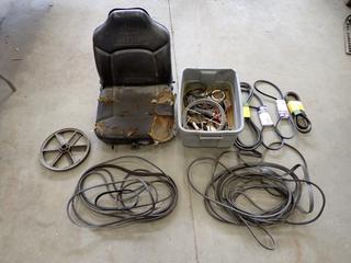 Qty Of John Deere And NAPA Belts, Turbine Belts, Bungee Cords, Damaged Clark Forklift Seat And Assorted Supplies