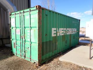 1998 Evergreen 20ft Storage Container C/w Wood Shelving And Steel Hanging Hooks. SN EMCU3067978 *Note: Buyer Responsible For Loadout*