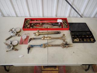 Oxy/Acetylene Gauges, Torches, Hose Repair Kit And Assorted Fittings