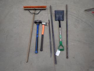 Broom, Sledge Hammer, Crowbars, Axe, Shovel And Pry Bar