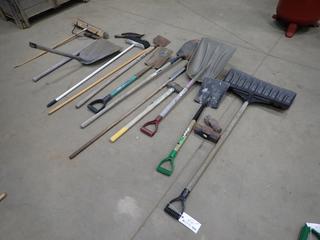 Qty Of Shovels, Ice Chipper, Pick Axe, Brooms And Sledge Hammer