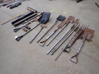 Qty Of Shovels, Broom, Broom Heads, Pick Axe, Pitch Fork, Handles And Sledge Hammer Heads