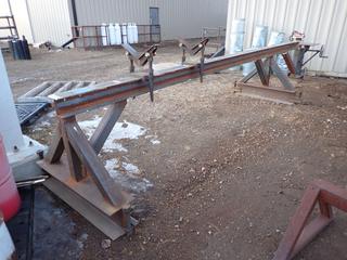 20ft X 44in Adjustable I-Beam Stand C/w (2) V-Heads, 2ft X 2ft Adjustable Platform And 1/4in - 6in Pipe Vise