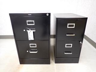 (1) 18in X 25in X 29in 2-Drawer Filing Cabinet C/w (1) 22in X 14in X 27in 2-Drawer Filing Cabinet w/ Key