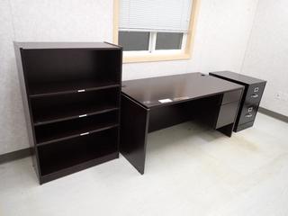 32in X 14in X 47in 4-Shelf Bookcase C/w 60in X 30in X 29in Office Desk And 18in X 27in X 29in 2-Drawer Filing Cabinet