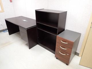 32in X 14in X 47in Bookcase C/w 60in X 30in X 29in Office Desk 20in X 16in X 26in 3-Drawer Portable Cabinet