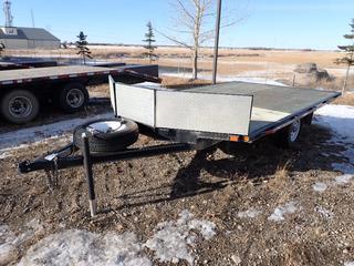 2013 Double A Trailer S/A 14ft Flat Deck Trailer C/w 4ft Tongue, 3500lb GVWR, 2in Ball Hitch, 7ft X 54in Slide Out Ramp, Spare Tire And ST205/75 R15 Tires. VIN 2DASR3148DT014114