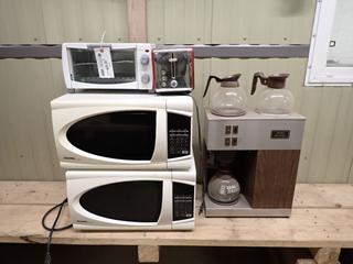 (2) Danby 120V Microwaves C/w Toaster, Toaster Oven And Bunn 120V Coffee Machine