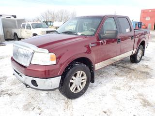 2006 Ford F-150 Lariat 4X4 Crew Cab Pickup C/w 5.4L 3V Triton Gas Engine, V8, A/T, Leather Seats, Lincoln Grille And LT275/65R18 Tires. Showing 273,313kms. VIN 1FTPW14576KC75130 *Note: Check Engine Light On, Shift Handle Knob Missing, Windshield Damaged And Mirror Cracked On Driver Side*