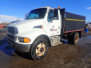 2003 Sterling Acterra 4X2 Flat Deck Truck C/w Mercedes Benz Model OM906LA 300hp Diesel Engine, 6-Spd Manual Transmission, 33,000lb GVWR, Prodigy P2 Brake Control, Spring Suspension, Buyers 48in X 18in X 18in Storage Box, Wood Deck Sides And 11R22.5 Tires. CVIP 04/2022. Showing 578,868kms. VIN 2FZACGCS23AL71352 
