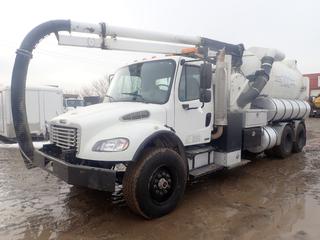 2004 Freightliner Business Class M2 T/A Vac Truck C/w CAT 3126 250HP Diesel Engine, Allison MD-3560P A/T, 58,000lb GVWR, PTO, Vactor 2100 Series Tank, X Power Inverter 5000, (2) Side Water Tanks, Storage Boxes, Vactor 2110-J4 2-Stage Boom, Shoot Extensions, 385/65 R22.5 Front Tires And 11R22.5 Rear Tires. Showing 213,795kms. VIN 1FVHCYAK04HM81825 *Note: Windshield Damaged*