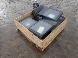 Qty Of (4) Kim Lighting 2.5A 120V Outdoor LED Lights C/w (1) Acculite Accuflood 400W 120V Light *Note: (1) Bulb Broken In Acculite*