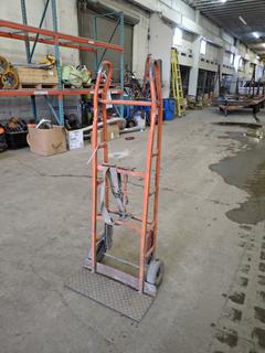 Professional Appliance Hand Truck C/w Ratchet Strap *Note: Hole In Plastic Wheel*