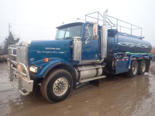 2002 Western Star 4964FX T/A Water Truck C/w CAT C15 Diesel Engine, Eaton Fuller 18-Spd Transmission, Webasto Preheat System, 56,000lb GVWR, Muncie PTO, Air Bag Suspension, Advance 19ft X 8ft X 5ft Water Tank, 3in Discharge Hoses, CAT Tu-Flo 750 Under Hood Compressor, Tire Chains And 11R24.5 Tires. CVIP 04/2022. Showing 215,228 Miles 4497hrs. VIN 2WLPCD3J52K972788