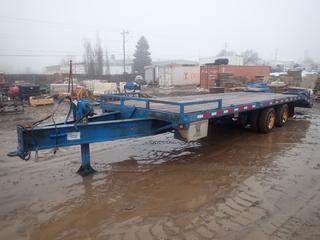 2007 Double A 24ft T/A Equipment Trailer C/w 44,000lb GVWR, 6ft X 2ft Flip Over Ramps, Pintle Hitch, Air Brakes, (2) 24in X 12in X 14in Storage Boxes And 235/75 R17.5 Tires. CVIP 08/2022. VIN 2DAHC12477T007315