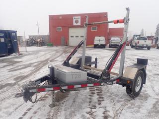 2015 Falcan Industries S/A Reel Trailer C/w Hydraulic Adjustable Spool Stand, 3402Kg GVWR, Engager Breakaway System, Pintle Hitch, KTI Hydraulic Model DC4623 12V Pump System w/ Controller And ST235/85 R16 Tires. VIN 2F9T308L3F6056455