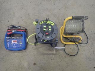 NAPA Model 90-515 6/12V Battery Charger C/w Master Plug Cord Reel w/ (4) Outlets And Shop Light