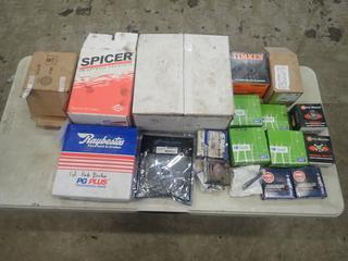 Parts Master Universal Joint Kit, Raybestos Park Brake, Parts Master Brake Rotor, Iridium Spark Plugs, Spicer Center Bearing, Timken Tapered Roller Bearings And Assorted Parts